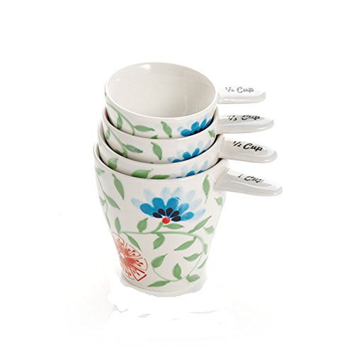 Ceramic Exotic Flower Design Hand Painted Kitchen and Dining Serveware Accessories The Crabby Nook (Measuring Cups & Spoons) - Thumbnail 2