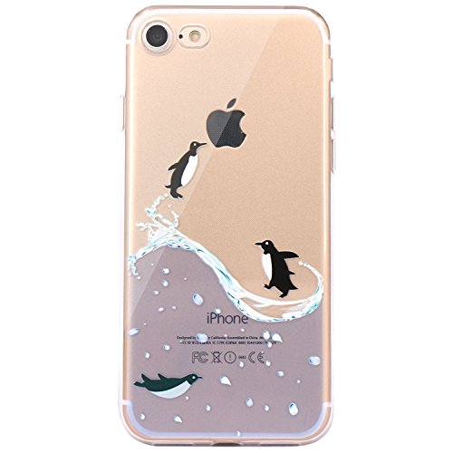 iPhone 7 Case, JAHOLAN Amusing Whimsical Design Clear Bumper TPU Soft Case Rubber Silicone Skin Cover for iPhone 7 - Penguin Fly