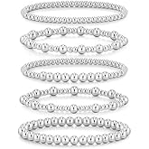 Trendy Layered Bracelet Set for Women Gold & Silver Stretch Adjustable Bracelets with Pearl Chunky Chain Beaded Strands Ball Beads Stackable Dainty Jewelry Gift for Her