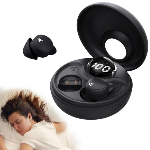 sunvito Auriculares para Dormir, Mini Auriculares para Dormir, inalámbricos Bluetooth 5.3, Silicona líquida, para Dormir de Lado, indicador de Potencia para Entrenar, Trabajar, Viajar (Negro)