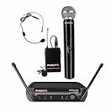 Phenyx Pro UHF Wireless Microphone System,1 Handheld Mic 1 Headset Mic 1 Lapel Mic Combo, Portable Size, Fixed Frequency, Ideal For DJ, Church, Presentation, YouTube (Phenyx Pro PTU-51)