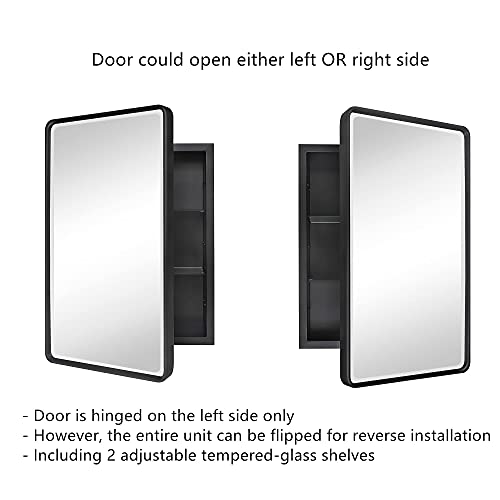 TEHOME Farmhouse Black Metal Framed Recessed Bathroom Medicine