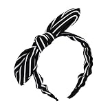 Sea Team Wire Headband Stylish Retro With Bow-tie Stripe Print for Women and Girls Black and White