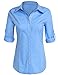 POGT Women's Roll up Long Sleeve Oxford Shirt Blouse Button Down Shirt