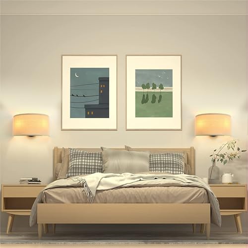 Permo Indoor Bedside Hidden Night Wall Lamp Single 2-Lights Vintage Industrial Fixture with Semicircular Fabric Shade for Reading Bedroom Living Room Dining Room Hotel(Linen)