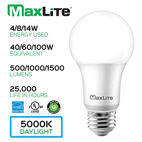 Maxlite 40/60/100W Equivalent A19 LED 3 Way Light Bulbs, Daylight 5000K