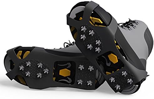 Hcdo Ice &amp; Snow Grips Over Shoe/Boot Traction Cleat Rubber Spikes Anti Slip 10-Stainless Steel Spikes Crampons Slip-on Stretch Footwear (Large)