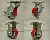 4" X 2" Swivel Caster Heavy Duty Polyurethane Wheel on Steel Hub with Brake(2) and Rigid (2) 700lb Ea Tool Box