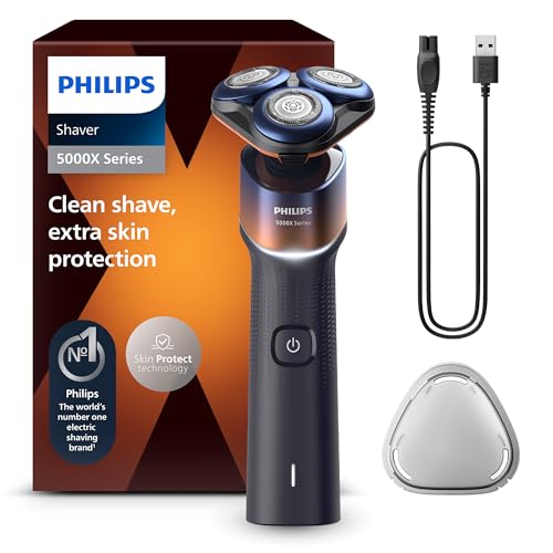 Philips Shaver 5000X Series Rasoio elettrico Wet and Dry tecnologia Skin Protect, testina flessibile a 360°, 1 ora di ricarica/ricarica rapida di 5 minuti, cappuccio a P, Arancione, modello X5012/00