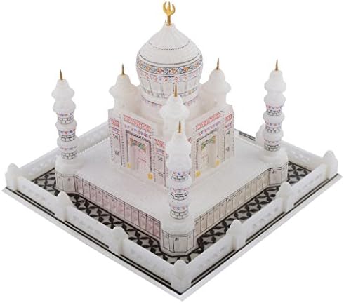 Artist Haat Handmade Colourful Painted Taj Mahal Showpiece with Boundary (White, 181818 cm)