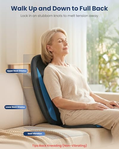 COMFIER Asiento Masajeador Espalda Shiatsu, Masajeador de Espalda con Funciones de Calor y Vibración, Relajación para el Cuello, los Hombros y la Espalda, para el Hogar y la Oficina, Regalo Mujer