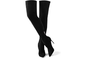 GENSHUO Over the Knee Boots for Women with Heel Suede Thigh High Boots Stretch Sexy Pointed Toe Stiletto Long Boot Shoes
