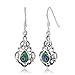 925 Sterling Silver Bali Inspired Vintage Green Abalone Shell Filigree Dangle Hook Earrings