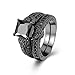 FENDINA Womens Vintage Luxurious Black Gold Plated Wedding Engagement Rings Nano Cubic Zirconia Anniversary Promise Rings Set, Size 10