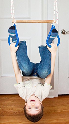 DreamGYM Indoor Swing Trapeze Bar and Gymnastic Rings Combo for Doorway Gym - Blue - Thumbnail 7