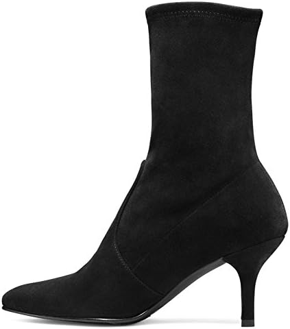 Sock Boots for Women,Women's Slip On Pointed Toe Mid Calf Boots Stretchy Suede Kitten Heel Booties