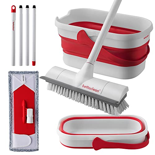 Foldable Mop Bucket Set with Heavy Duty Scrub Mop and Broom, Outdoor