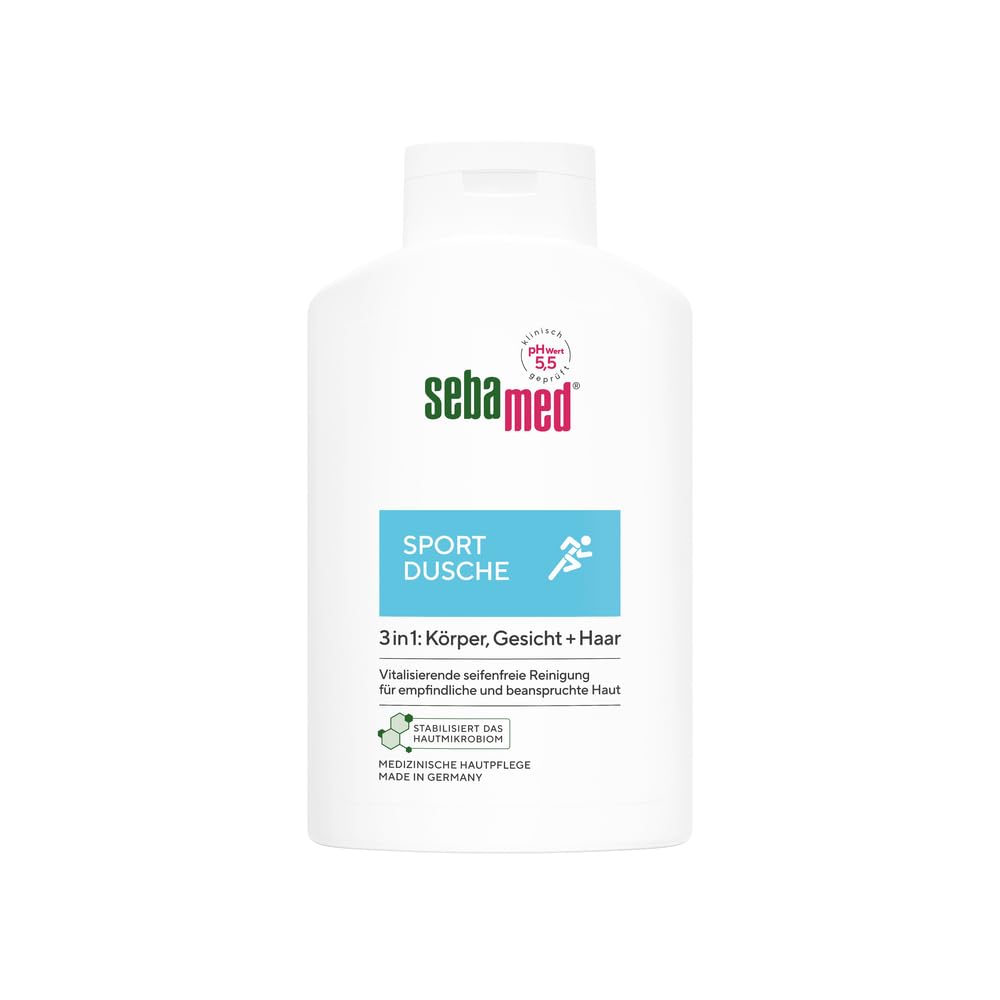 Sebamed Sport Dusche 3 in 1, 400 ml, für Körper, Gesicht und Haar, für Männer und Frauen, Haut- und Haarpflege für sportstrapazierte Haut und Kopfhaut, Shampoo und Duschgel