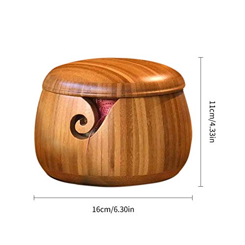 Jannyshop Yarn Bow Knitting Crochet with Carved Holes Cover Bowl Premium Rosewood Crafted Yarn Storage Bowls with Decorative Carved Handmade Grills Knitting Crochet Accessories Supplies