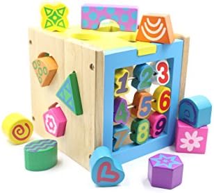 Aile Educational Wooden Shape Sorting Cube Box Toy For Baby Toddlers