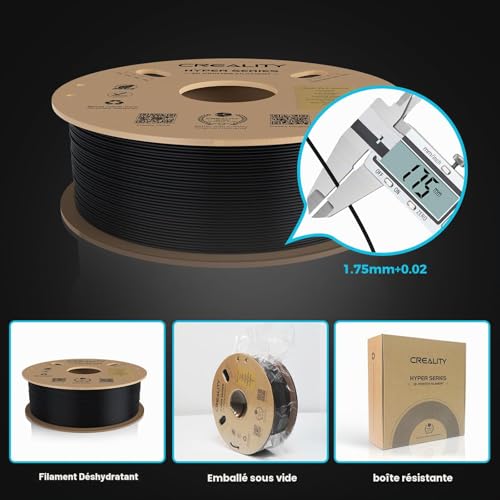 Creality Hyper PLA 3D Printer Filament 1.75mm 1kg, PLA High Speed 30-600mm/s, Dimensional Accuracy +/- 0.03mm, for Most 3D Printers, Black