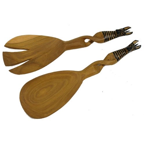 Hand-Carved Zebra Salad Tongs