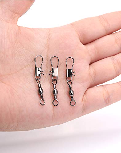 Helonge 50 Pcs Fishing Barrel Swivel with Safety Snap Interlock Snaps Connector, 22 to 55 Lb(#3#6#10#14) (55lb/25kg 49mm)