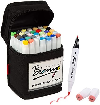 Bianyo 36 Colours Twin Suggestions Artwork Markers Alcohol Primarily based Highlighter Pens with Assorted Colours & Present Canvas Bag for Adults& Youngsters Coloring Drawing Outlining