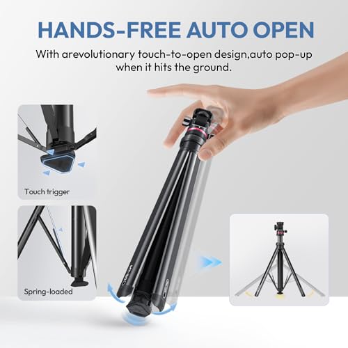 ULANZI MT-80 Aluminum Tripod Stand, 7FT Extendable Camera Phone Tripod for Travel, Auto Pop-Up, 1/4" Screw, 360 Ball Head Portable Photo Video Light Stand for DSLR Camera, Ring Light, Video Rig