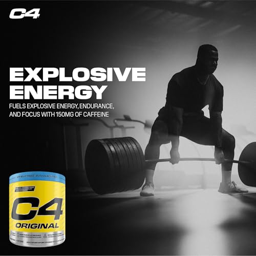 Cellucor C4 Original Pre Workout Powder - Sugar Free Preworkout Energy for Men & Women - 150mg Caffeine, Beta Alanine, Creatine - Icy Blue Razz, 60 Servings