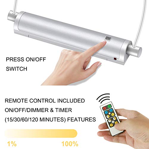 HONWELL Picture Light Wireless Display Lights Battery Powered LED Accent Light Remote Control Artwork Lighting Rotatable Light Heads with Timer Dimmer, Art Lights for Painting Frame Wall Mirror-Silver
