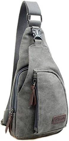 Hanshu Outdoor Chest Pack Casual Sports Canvas Crossbody Sling Bag Hiking Bag, Grey