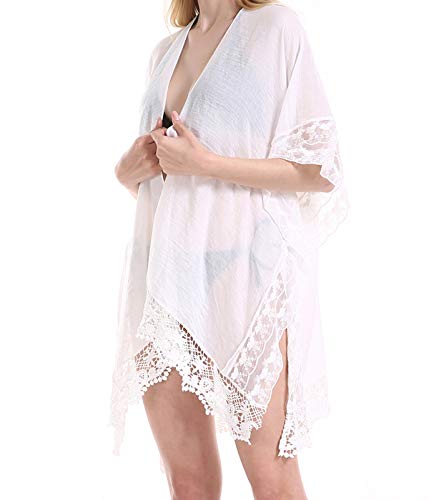 Women White Lace Beach Cover Up – Summer Kimono Coverups Sleeveless/Bikini Swimsuit Swimwear Cardigan - Thumbnail 6