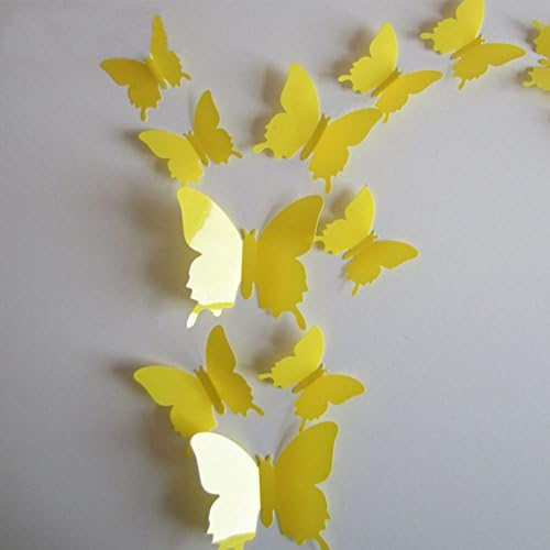 12pcs 3D Butterfly Removable Mural Stickers Wall Stickers Decal for Home and Room Decoration (yellow)
