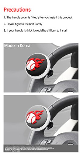 BaseBall Flame Logo Car Steering Wheel Power Handle Spinner Suicide Accessory Knob Non-slip Pad (Baseball Logo)