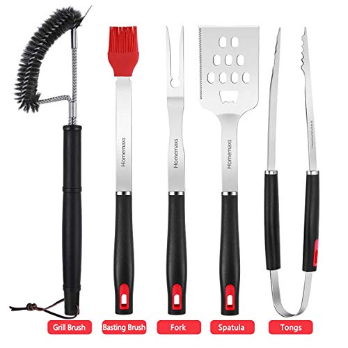 image for Homemaxs Grill Tools，BBQ Tools Set 5pcs with Case for Men, Stainless