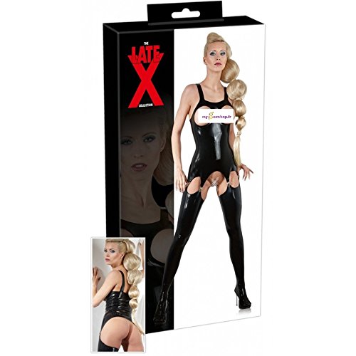 Late X Women's 29006531041 Black latex basque with open cups The Collection Black Large, Black (Nero 001), L UK