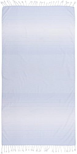 ATS STORE 2 COLOR ILLUSION STRIPED TURKISH TOWEL aka FOUTA %100 PREMIUM COTTON FAST DRYING MULTI PURPOSE BLANKET BEACH TOWEL (39" X 70") , BABY BLUE