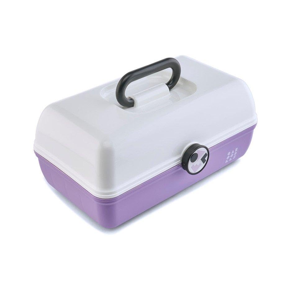 Caboodles School Spirit On-The-Go Girl Makeup Box, White Over Lavender, Hard Plastic Makeup Organizer Box, Built-In Mirror, Secure Latch for Safe Travel, Spacious Storage for Large Items