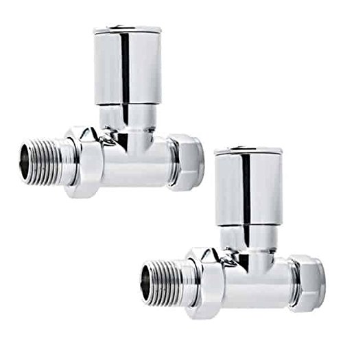 Heated Towel Rail Radiator Valves Straight, Chrome, Round, Solid