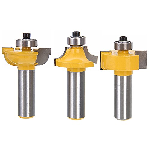 Yakamoz Set of 3pcs Round Over Bead Glass Door Router Bits Set with 1/2