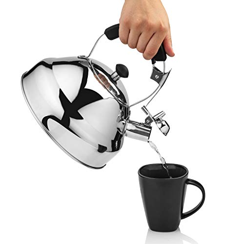 Vita Saggia Whistling Tea Kettle for Stove Top - Capsule Bottom Stainless Steel Water Boiler Kettle with Stay-Cool Ergonomic Handle Constructed for Faster Boiling and Heat Retention (12 Cup Capacity) - Thumbnail 4