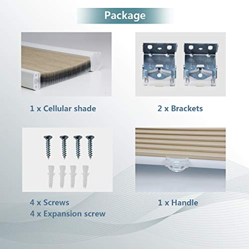 Honeycomb Shades Cellular Blinds Window Blinds and Shades Blackout Shades Fabric Blinds for Home and Office, Beige-White, 46x48