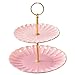 YoungQI 2-Tier Ceramics Cupcake Stand Display/Cake Display Stand/Dessert Stand/Food Display Stand, Party Pastry Serving Platter (Pink)