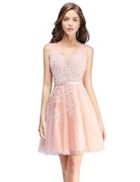 Vestido corto de tul y encaje Babyonline con cuello en V, para boda o bienvenida