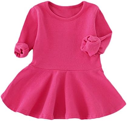 Weiyun Baby Girls Candy Color Long Sleeve Solid Princess Casual Toddler Kids Dress