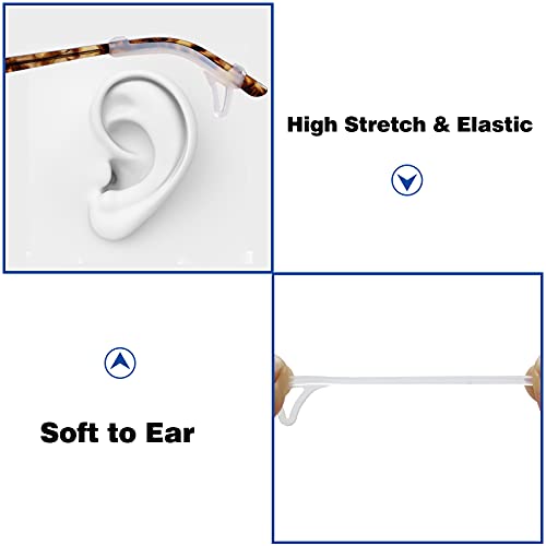 topstart 6 Pairs Upgrade Silicone Eyeglasses Temple Tips Sleeve with Hook, Anti-slip Elastic Eyeglasses Retainers Ear Hook Comfort Eyeglasses Ear Grips for Kids Adults (3 Variety Designs) (Clear)