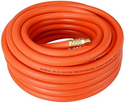 DuRyte Pro 300 PSI Rubber Air Hose - 3/8-Inch by 50-Feet, 1/4-Inch MNPT Brass Ends