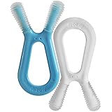 ZoLi Bunny Dual Nub Teether for Babies and Toddlers | 2-Pack, Blue and White, BPA & Phthalate Free