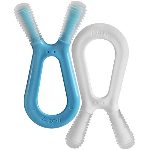 ZoLi Bunny Dual Nub Teether for Babies and Toddlers | 2-Pack, Blue and White, BPA & Phthalate Free